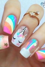 35 Dreamlike Unicorn Nail Designs You will Like nails, nail design, unicorn nails, pink nails