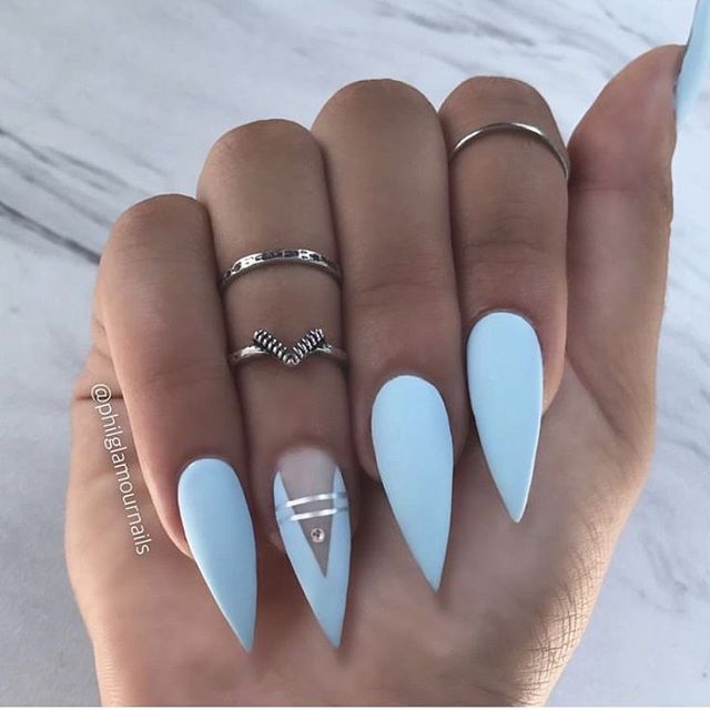 37 SUMMER CAN ALSO BE RECOMMENDED WITH COLL-TONED NAIL STYLES nails;summernails;summernails2019;long nails;nail style;nail designs;nail addict ;nail design ideas;natural nails;blue nails